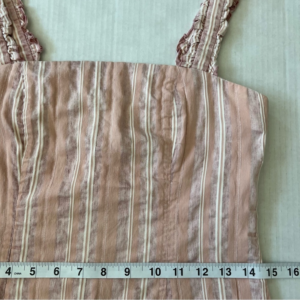 ALEXIS The Brandy Striped Linen Blend Ruffle Mini Dress Rose Pink Small - Picture 15 of 16
